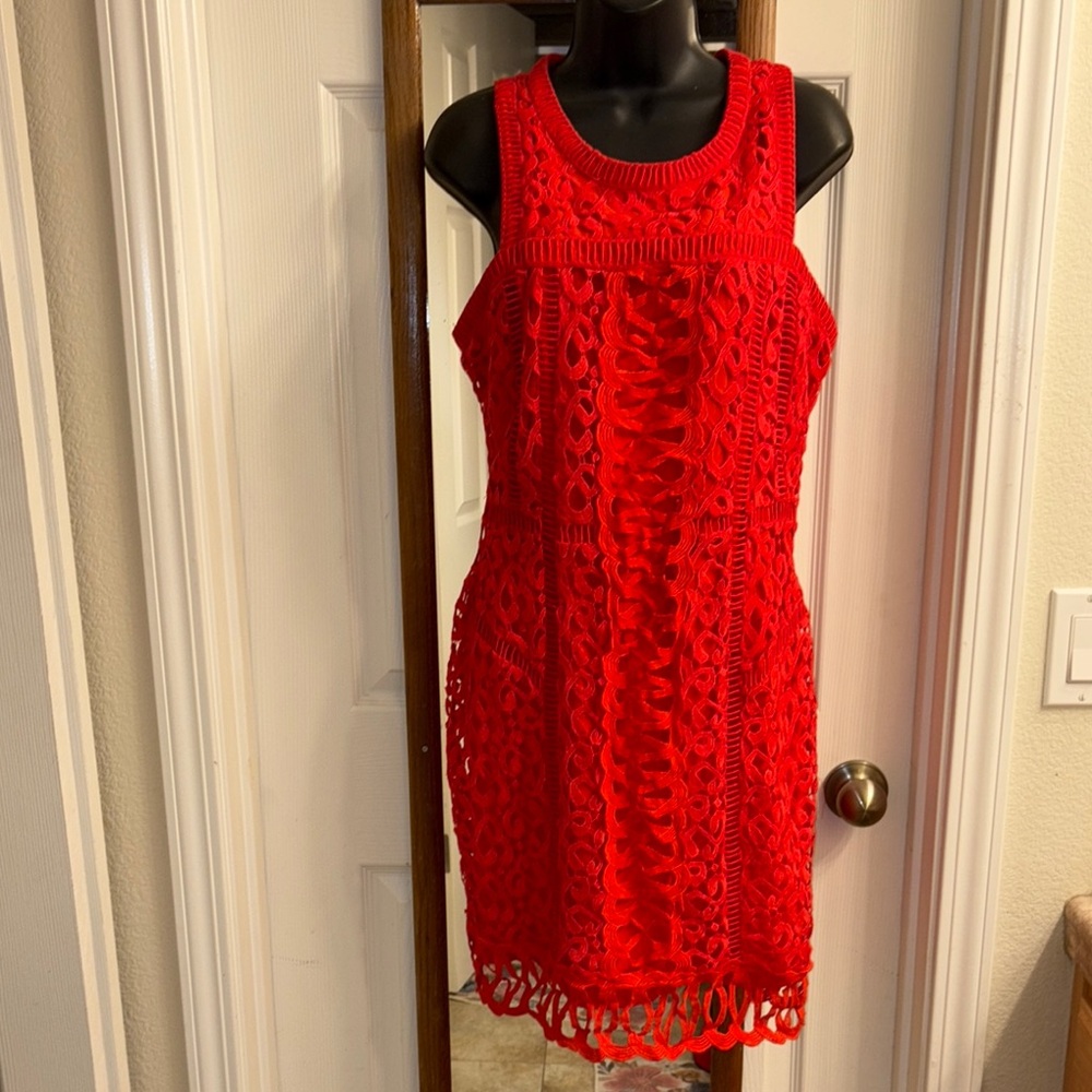 Greylin Red-orange Sheath Halter Mini Dress Night Out